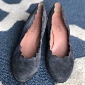 Venise collection suede scalloped wedge shoe